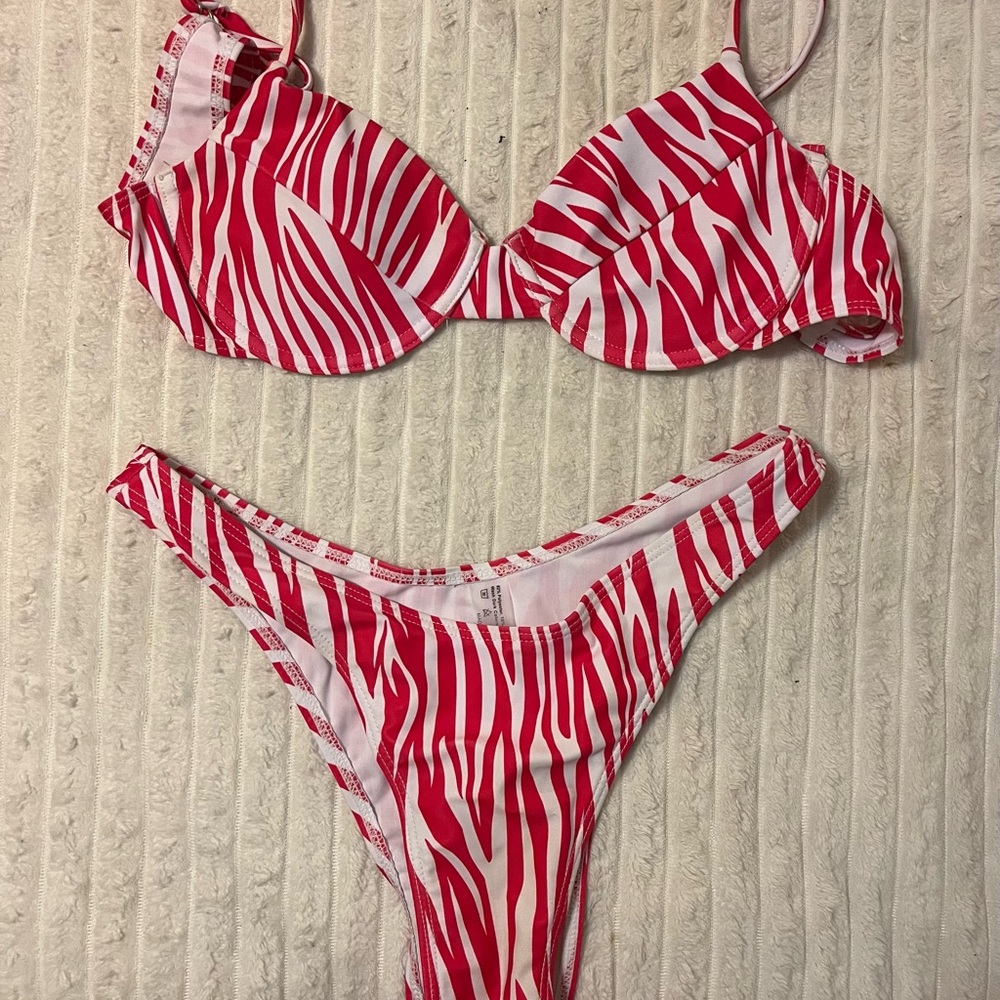 Red and White Zebra Print Bikini Set